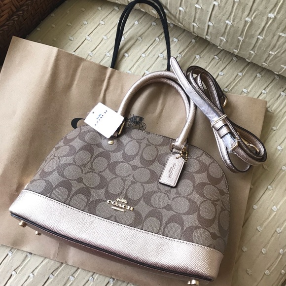 Coach Handbags - Coach Metallic Khaki RoseGold Mini Leather Satchel